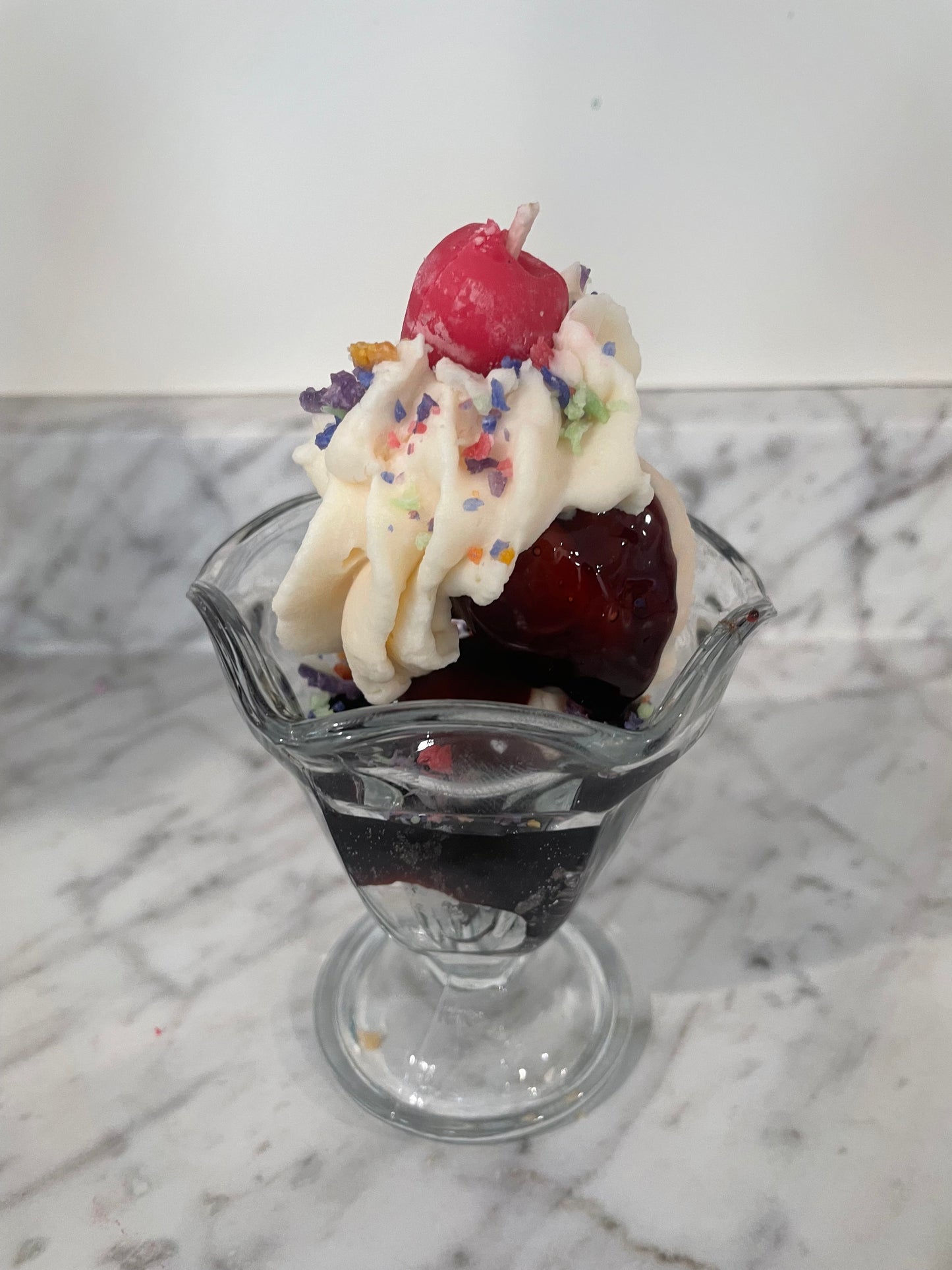 Hot fudge sundae candle