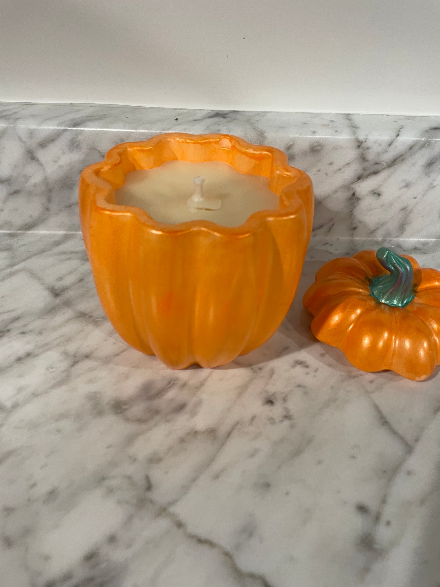 Handmade pumpkin with pumpkin pie scented candle